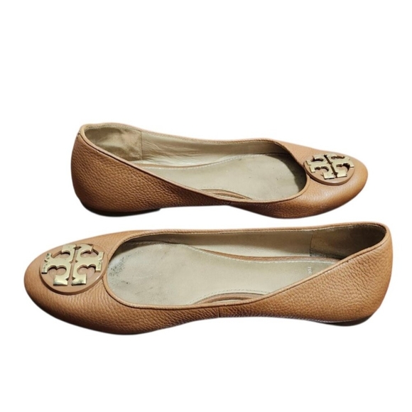 Tory Burch Brown Leather Flats with Metallic Logo Size 8 - Picture 7 of 13